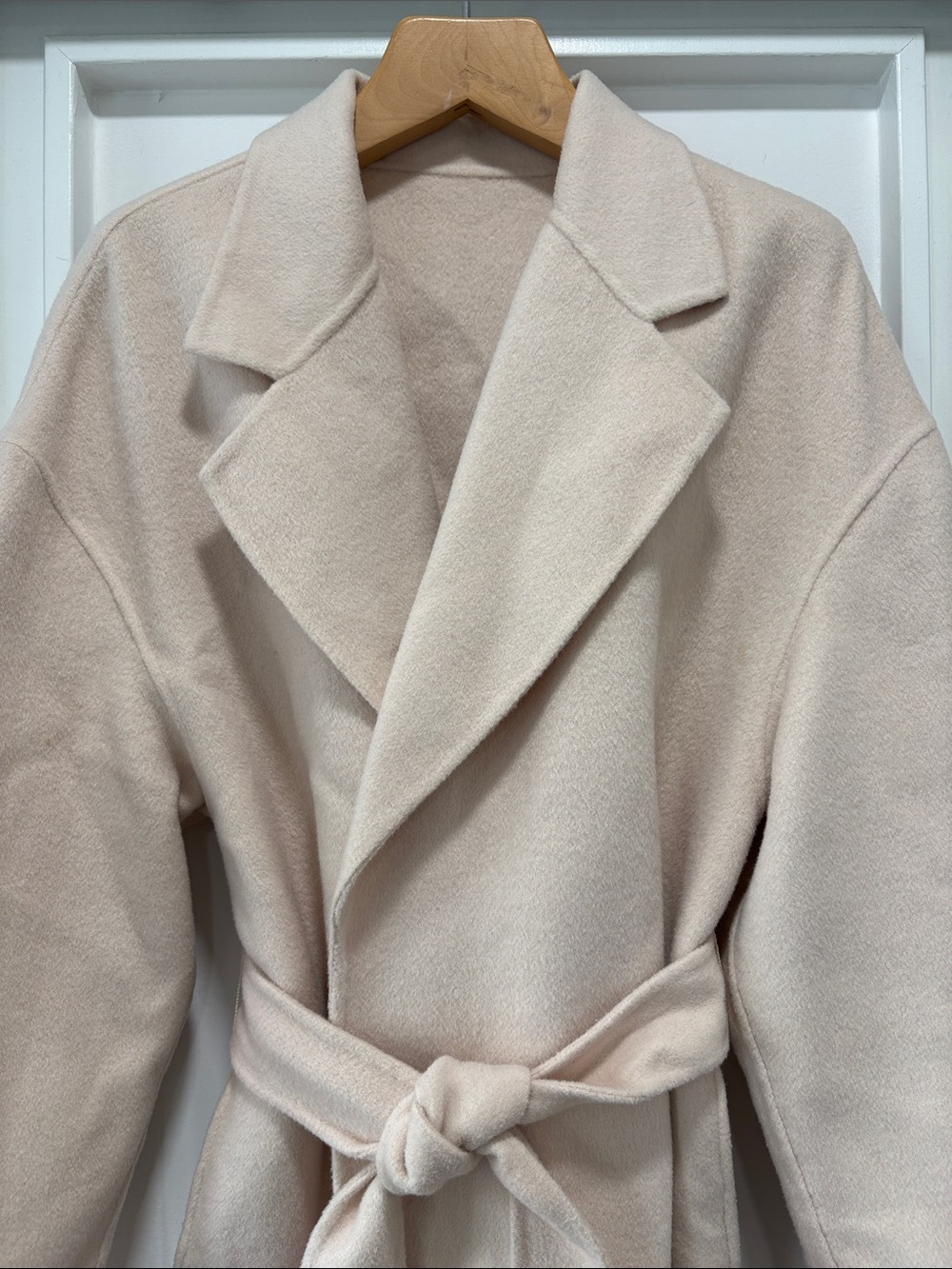 Creme Cozy Plush Double Face Wool Belted Blazer Jacket Size Medium - Picture 3 of 11